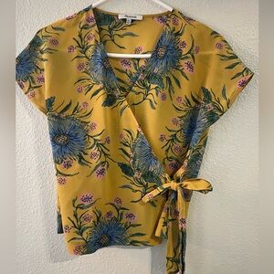 Madewell Yellow Wrap Blouse with Short Sleeves